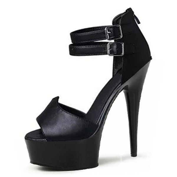 

night-club gladiator wedding 20cm high-heeled women's shoe open-toe ankle-buckle platform buckle-strap sandals plus size, Black