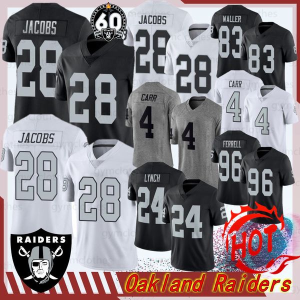 

28 josh jacobs oakland new jerseys raider jersey 98 maxx crosby 4 derek carr 24 marshawn lynch 96 ferrell johnathan abram 34 bo jackson new, Black;red