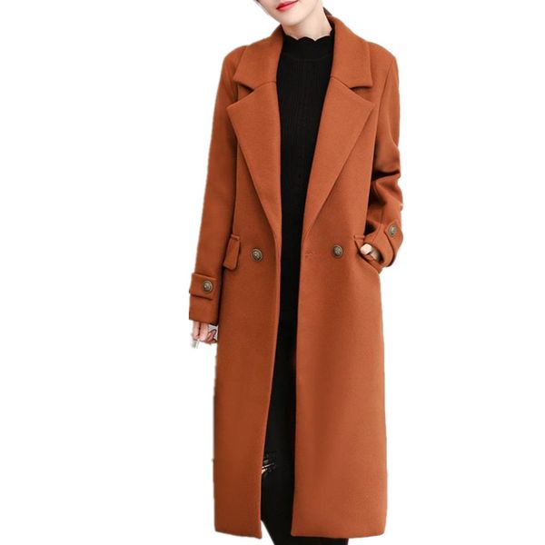 

winter women woolen coats elegant long slim wool blends coat plus size 2xl, Black