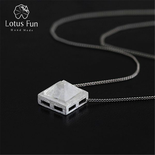 

лотос fun real стерлингового серебра 925 природный кварц handmade изящных ювелирных изделий таинственная подвеска пирамида без цепи для женщ, Silver