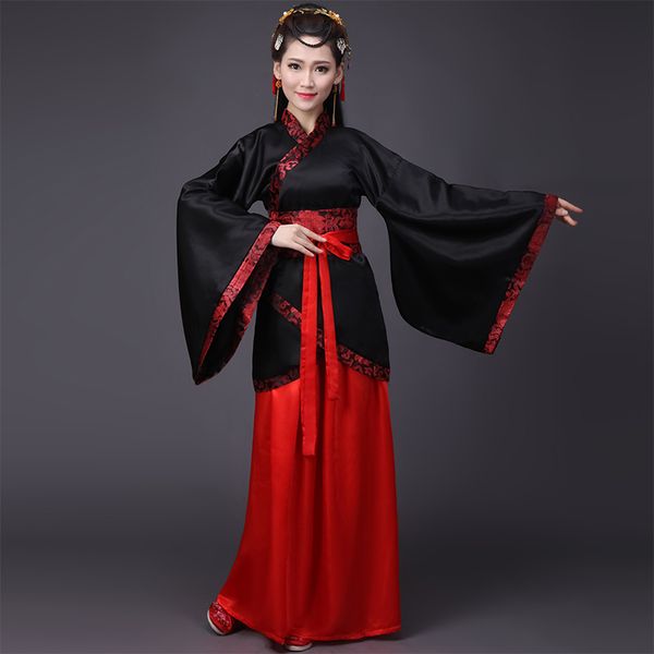 

black & red china hanfu dancing costumes for women princess dress traditional chinese folk dancer costume performance clothes