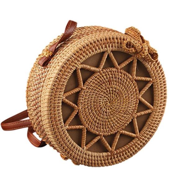 

женская мода ручной работы мешок плеча круг handwoven бали круглый ретро ротанга соломы пляж сумка crossbody bolsas femininas # 0108