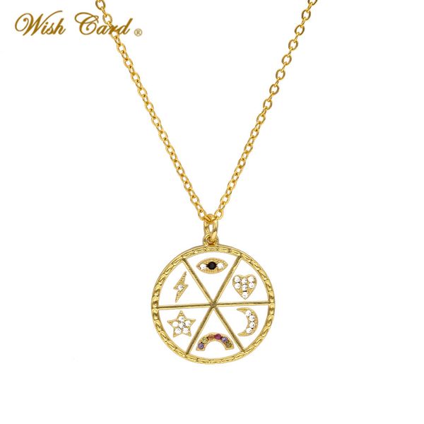 

wish card sun moon star micro pave pendant necklace for women girls gold silver color long chain statement necklace gift ey6594