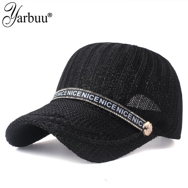 

yarbuu] 2019 new fashion baseball cap women sequined hollow net cap bone casual sun hat snapback gorras, Blue;gray