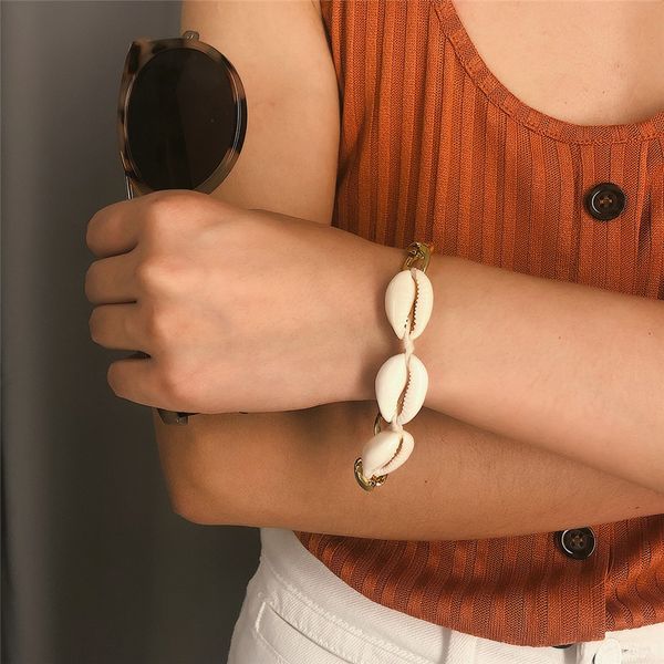 

bohemian cowrie natural shell bracelets for women punk aluminum thick chain seashell bracelet bangle hand boho jewelry, Black