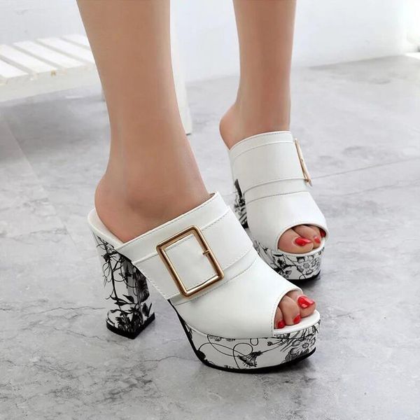 

2019 style slippers women platform buckles sandals women high-heeled slipper thick heel summer slipper women shoes fhn89, Black