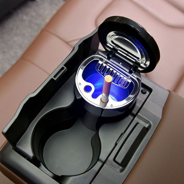 

whosale 1pcs portable auto car truck led cigarette smoke car ashtray blue led light smokeless ashtray cigarette holder anti-slip