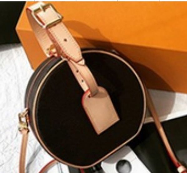 

brand design real leather brown mono color new type women cross body pures mini boite chapeau bags lady leather boite chapeau tote