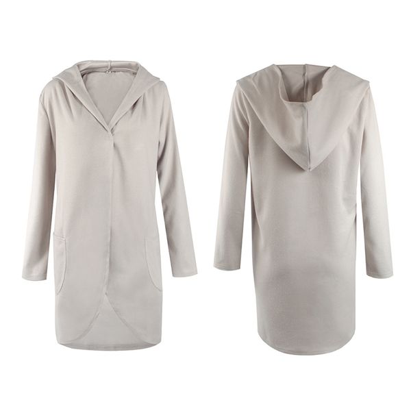 

loose womens casual jacket hooded coat long sleeves fashion newwomen's long sleeve fashion loose woolen coat slim hooded, Black
