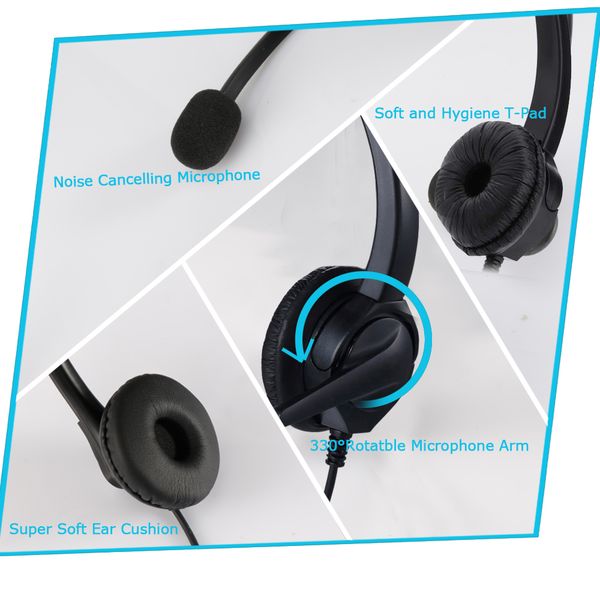 

call center headphone with helical single aux /dual aux/usb/rj9 cable noise cancelling mic 8 hours customer service call headset
