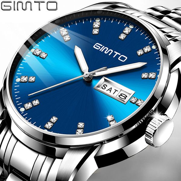 

gimto wristwatch mens gold blue steel clock business quartz wristwatch sport clock relogio mascul, Slivery;brown