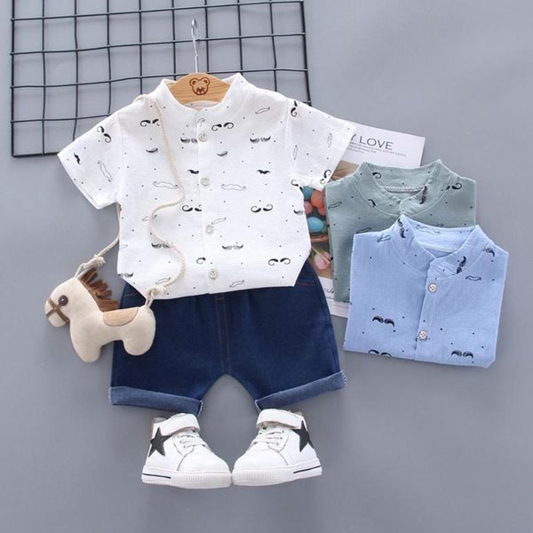 

2 шт. / компл. мальчик детский костюм мультфильм рубашка + шорты борода стенд воротник с коротким рукавом для 0-3 лет дети детская одежда ма, White