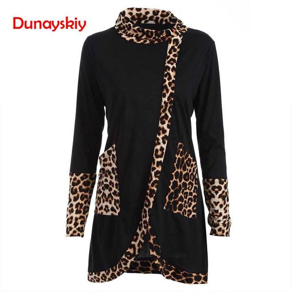 

women casual fashion leopard print cowl neck long sleeve patchwork shirt blouse women winter sweatshirt fashion, Black;brown