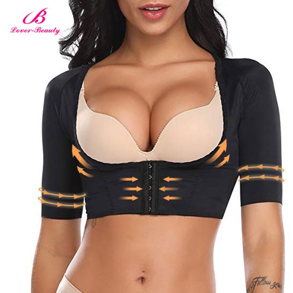 

lover beauty women's shapewear slimming compression short sleeve crop arm shapers push up chest posture corrector, Black;white
