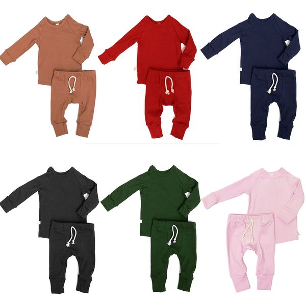 

2pcs solid and pant pajamas set, baby sleepwear sets clothes