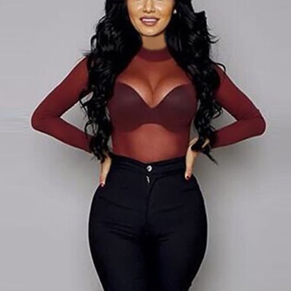 

women sleeve sheer blouse tee blouses see through transparent mesh long, White