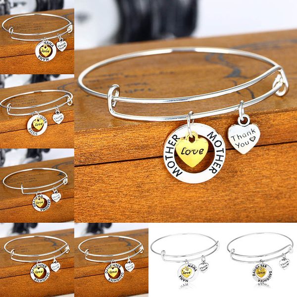 

letter bangles charms family member bracelet love daugher grandma mother sister nana luxury designer jewelry 5888, Golden;silver