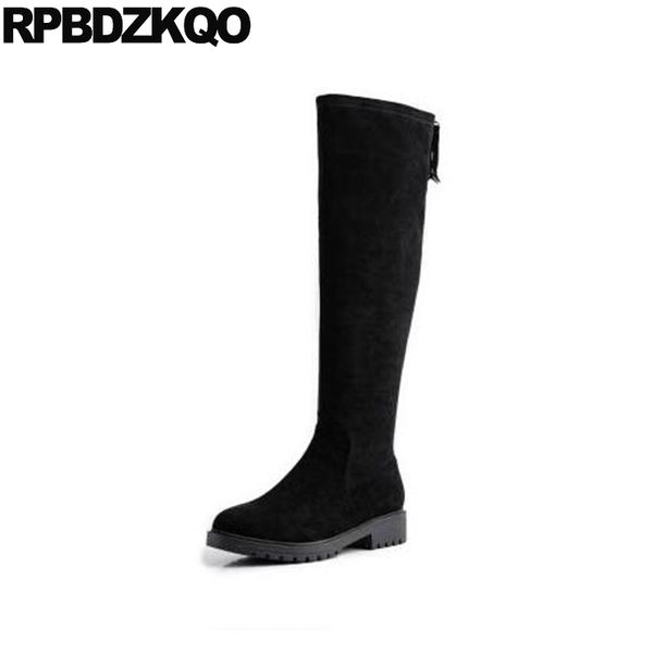 

women chunky block side zip boots plus size suede shoes long big casual 10 autumn black slim fall stretch knee high 34 tall