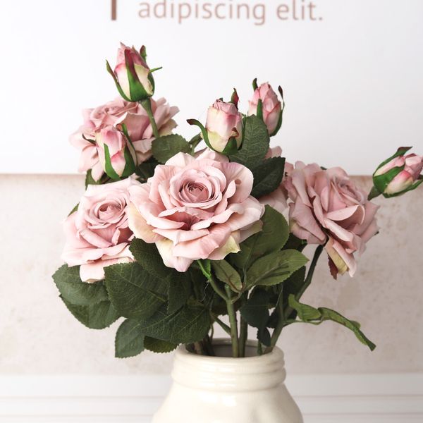 

new beautiful big rose branch artificial silk flowers home wedding decoration retro autumn large roses white fake flowers decor