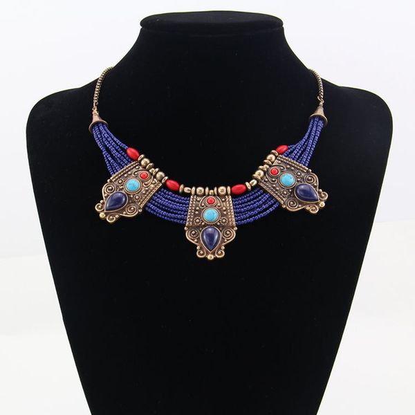 

unique design retro coral blue bead-tibetan necklace lapis lazuli stone chain 42+6cm for women girl gift, Silver