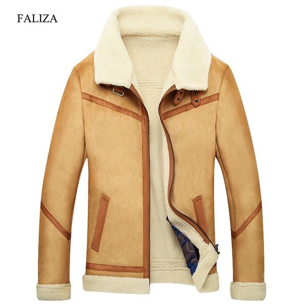 

new winter leather coats mens faux fur coat male leather jacket fleece lined velvet thick slim thermal fur jacket men, Black