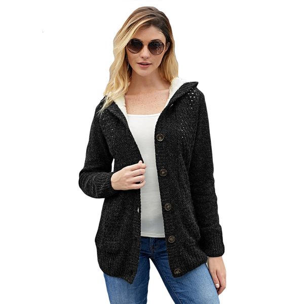 

female loose coat sweater 2019 winter single row buckle yes in material cardigan 27885, Black;red