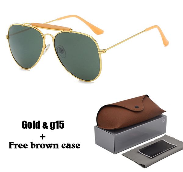 Óculos de sol Piloto de luxo de alta qualidade para homens, design de marca, moda vintage, esportes, direção, óculos de sol uv400, óculos de proteção com caixa e estojo de varejo