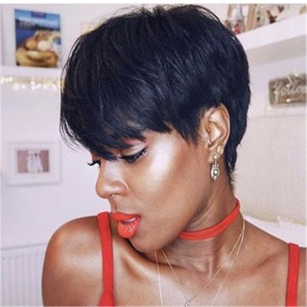 Short Pixie Cut Hairstyles Rihanna None Lace Guleless Wigs Short