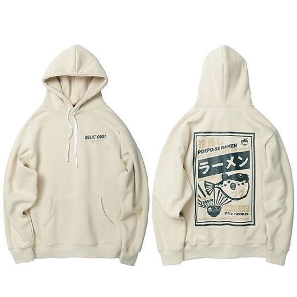 

men's hoodies & sweatshirts mens japanese harajuku sweatshirt puffer fish print streetwear hip hop hoodie pullover cotton hooded, Black