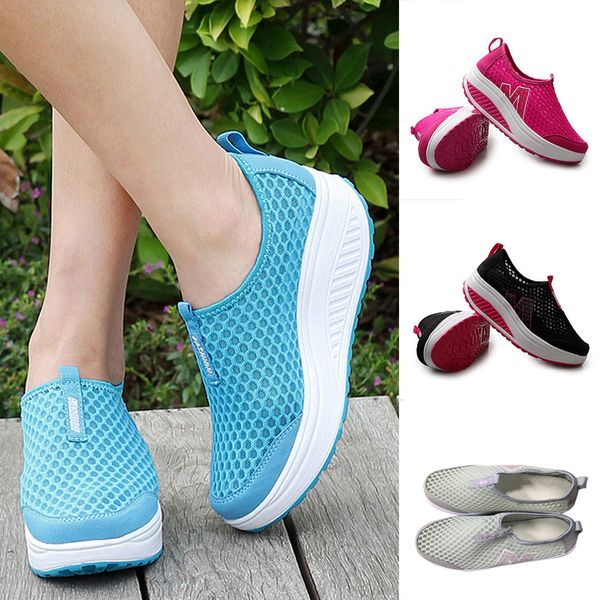 

shoes women mesh flat shoes sneakers platform women loafers breathable air mesh swing wedges shoe breathable flats#py25, Black