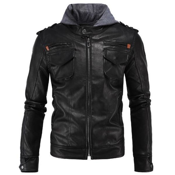 

натуральной кожа куртка мужчины мотоцикл зима hoodie пригонка вскользь мужской натуральной кожа пальто марки одежда веста cu ьотта мото, Black