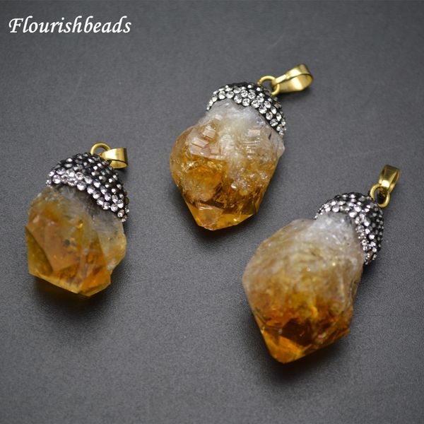 

paved black crystal beads natural citrine point rough stone pendants, Silver