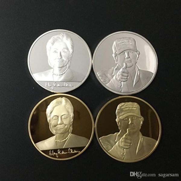 

4 pcs hillary clinton and donald trump usa president candidate 24 k gold silver plated metal souvenir american coin brand new