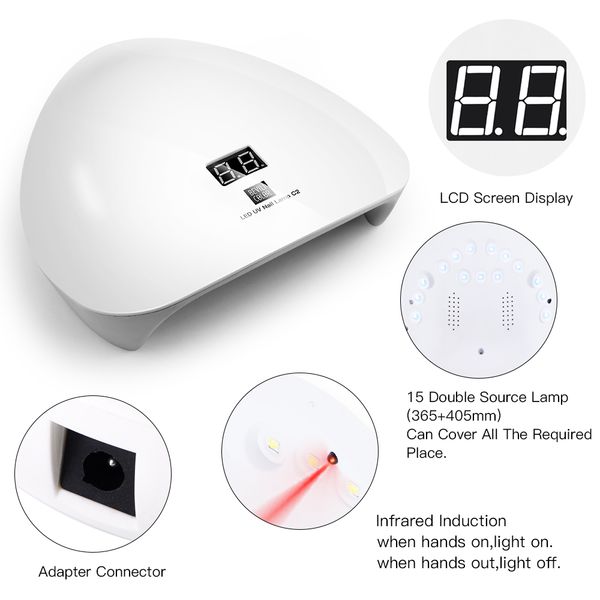 

24w smart nail lamp dryer usb charging with lcd screen led uv nail dryer curing lamps for art salon & home use