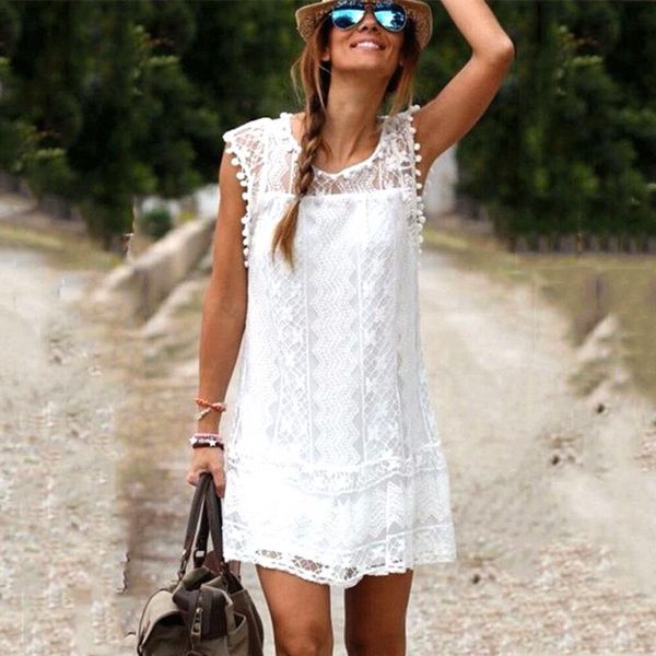 

summer beach dress 2019 women casual dress tassel black white lace mini plus size xxl, Black;gray