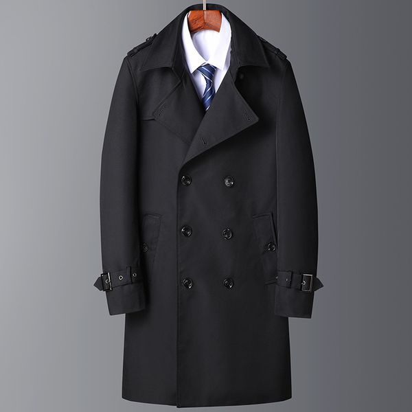 

new windbreaker men double breasted long spring autumn fashion coat casual turn-down collar size  l xl 2xl 3xl, Tan;black