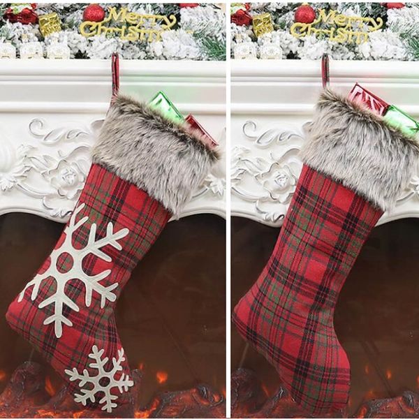

christmas stockings decor for plaid striped christmas trees ornament party decorations snowflake candy socks bags xmas gifts bag an2553