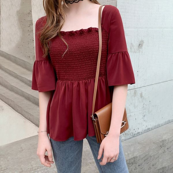 

thin short elegant casual sweet bandage loose tee women flare sleeve t-shirt, White