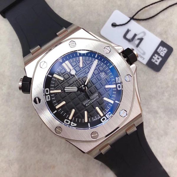 

Роскошные часы Royal Oak Offshore Diver 42 мм с автоматическим механизмом серии 15703 Мужской резиновый ремень с черным циферблатом Спортивные стеклянные часы