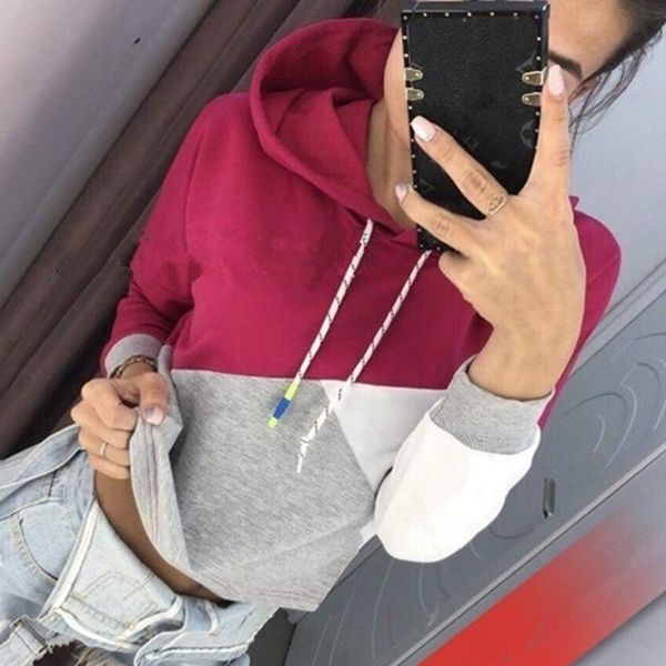 

patchwork hooded women long sleeve fashion hoodies sweatshirts, Black