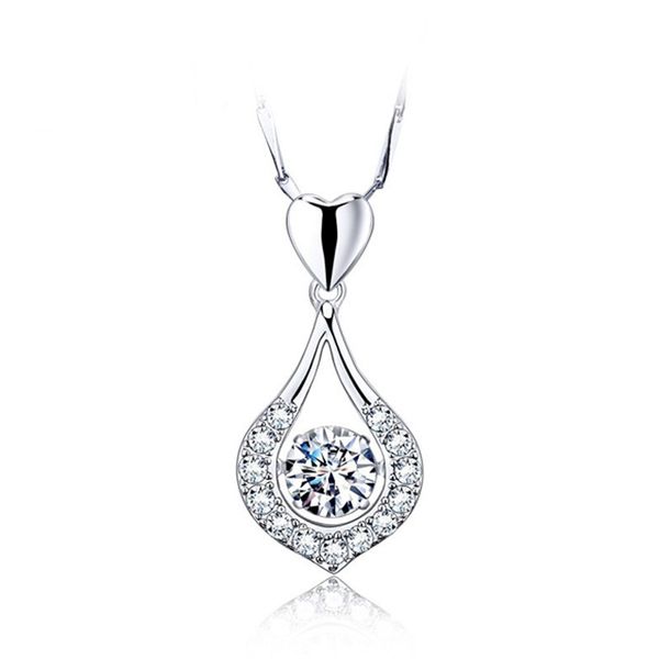

sterling silver necklace moving heart pretty pendant women jewelry zircon diamond pendant chain 18k gold plated box chain 925, Blue;slivery