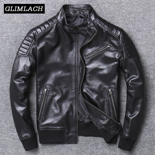 

мужчины pilot овчины натуральной кожи куртка тонкий короткие авиации мотоцикла натуральная кожа bomber jacket большой размер 4xl полета паль, Black