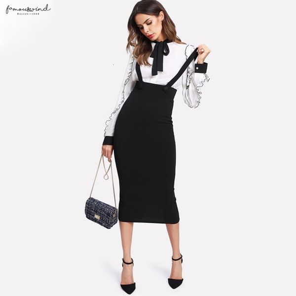 

high waist back pencil skirt with strap black knee length plain zipper skirt women denim elegant spring midi slit skirt