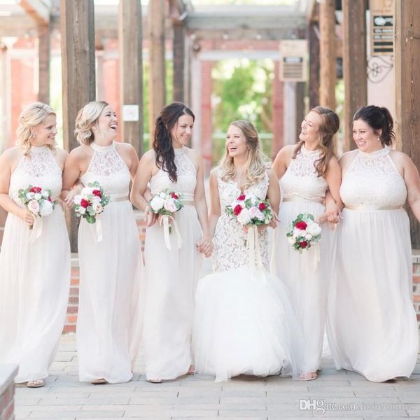 2019 White Lace Chiffon Bridesmaids Dresses Cheap For Western