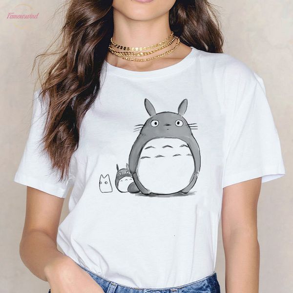 

totoro t shirt miyazaki hayao cartoon female clothes femme anime spirit away tshirt ghibli t shirt anime women japanese, White