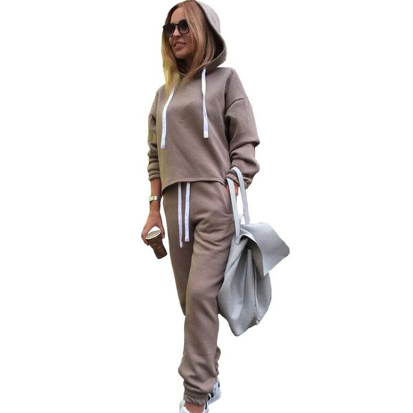 

2018 autumn tracksuit long sleeve thicken hooded sweatshirts 2 piece set casual sport suit women tracksuit set, White