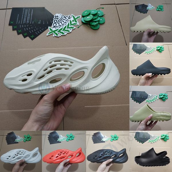 

2020 new kanye west slides foam runner bone desert sand slippers fashion sandal resin mens women kids children beach slipper loafers, Black