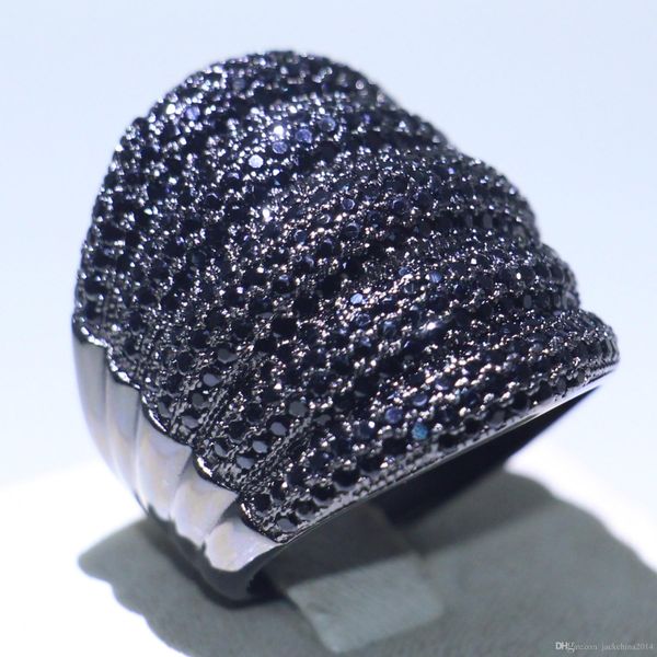 

victoria wieck delxue jewelry 10kt black gold fill pave micro black sapphire cz diamond party eternity wide women wedding band ring gift, Slivery;golden