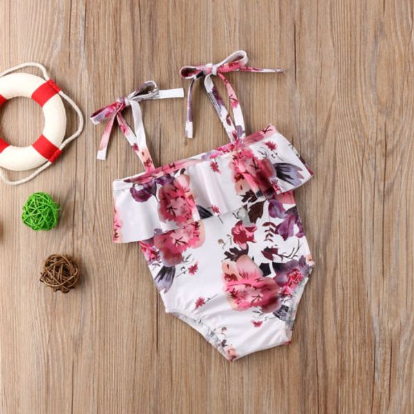 

cute kids baby girls swimsuit floral print swimwear strap bandage bikini summer beachwear toddler ruffles bathing suit 2018, White;black