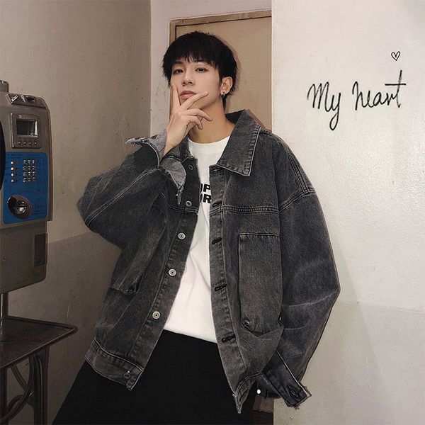 

men's jackets spring autumn 2021 hip hop streetwear hong kong style denim jacket korean trendy youth clothes wild loose casual coat, Black;brown